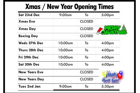 Reduced hours over the Christmas period