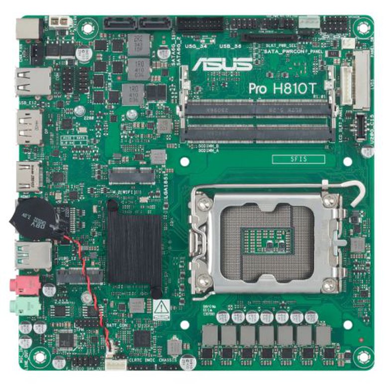Asus PRO H810T-CSM - Corporate Stable Model, Intel H810, 1851, Thin Mini ITX, 2 DDR5 SO-DIMM, HDMI, DP, LVDS, GB LAN, 19v DC in, 1x M.2