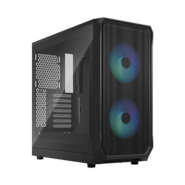 Fractal Design Focus 2 RGB (Black TG) Gaming Case w/ Clear Glass Window, ATX, 2 RGB Fans, RGB controller, Mesh Front, Innovative Shroud System