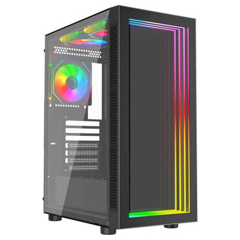Vida Apeiron Black ARGB Gaming Case w/ Glass Side & Infinity Effect Front, ATX, 3x ARGB PWM Fans, 6-Port Fan Hub & Remote Control