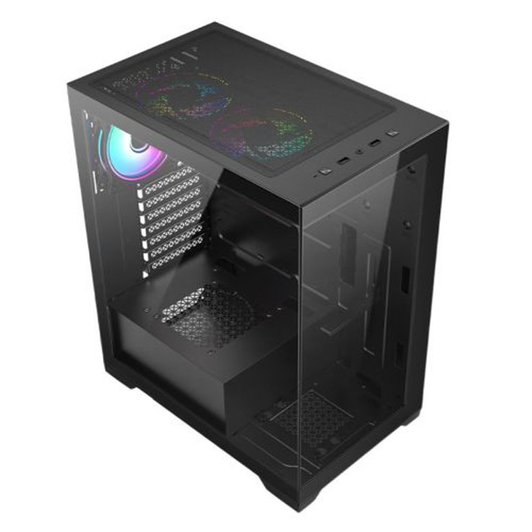 Vida Vetro Black ARGB Gaming Case w/ Glass Front & Side, ATX, 3x ARGB PWM Fans, 6-Port ARGB Fan Hub & Remote Control