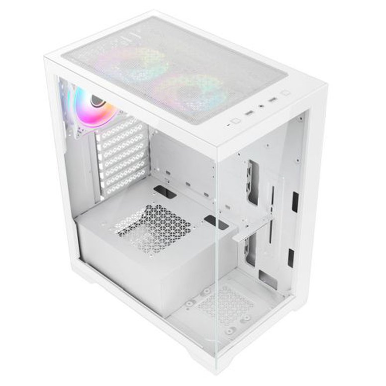Vida Vetro White ARGB Gaming Case w/ Glass Front & Side, ATX, 3x ARGB PWM Fans, 6-Port ARGB Fan Hub & Remote Control
