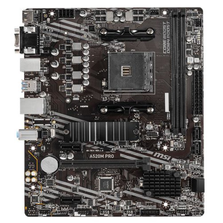 MSI A520M PRO, AMD A520, AM4, Micro ATX, 2 DDR4, VGA, HDMI, DP, GB LAN, 1x M.2