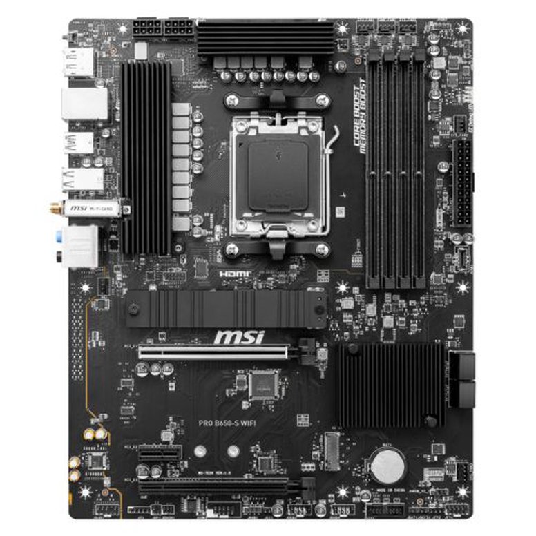 MSI PRO B650-S WIFI, AMD B650, AM5, ATX, 4 DDR5, HDMI, DP, Wi-Fi 6E, 2.5G LAN, 2x M.2