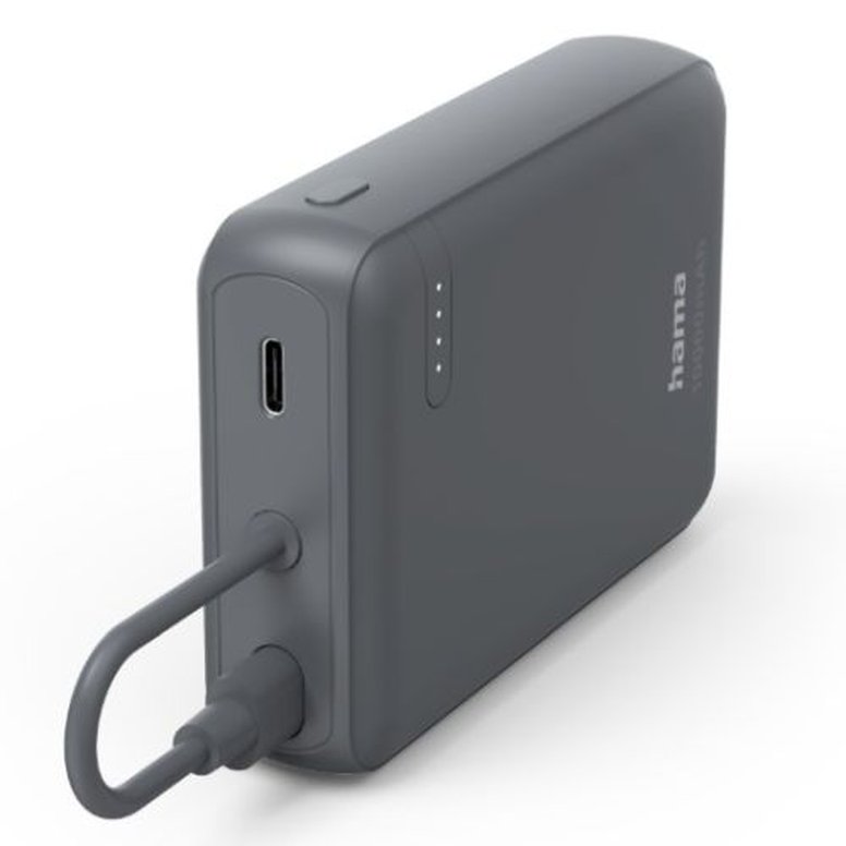 Hama Travel 10000mAh Fast Charge Powerbank, 2x USB-C, LED Capacity Indicator, Grey