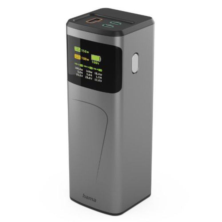 Hama High Power 150W 24000mAh Power Pack, 2x USB-C, USB-A, Fast Charging, Colour Display