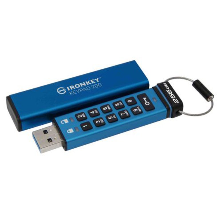 Kingston 256B IronKey Keypad 200 Memory Pen, USB-A 3.2 Gen1, FIPS 140-3 w/ XTS-AES 256-bit Hardware Encryption, Alphanumeric PIN, R/W 145/115 MB/s