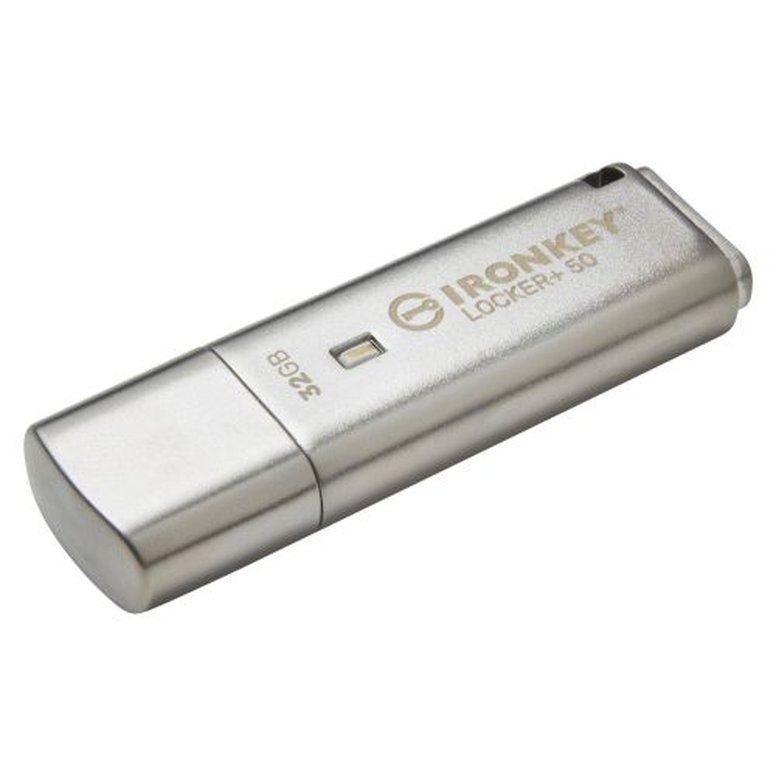 Kingston 32GB IronKey Locker+ 50 Memory Pen, USB-A 3.2 Gen1, FIPS 197-certified, XTS-AES 256-bit Encrypted w/ Auto USBtoCloud Backup, R/W 145/115 MB/s