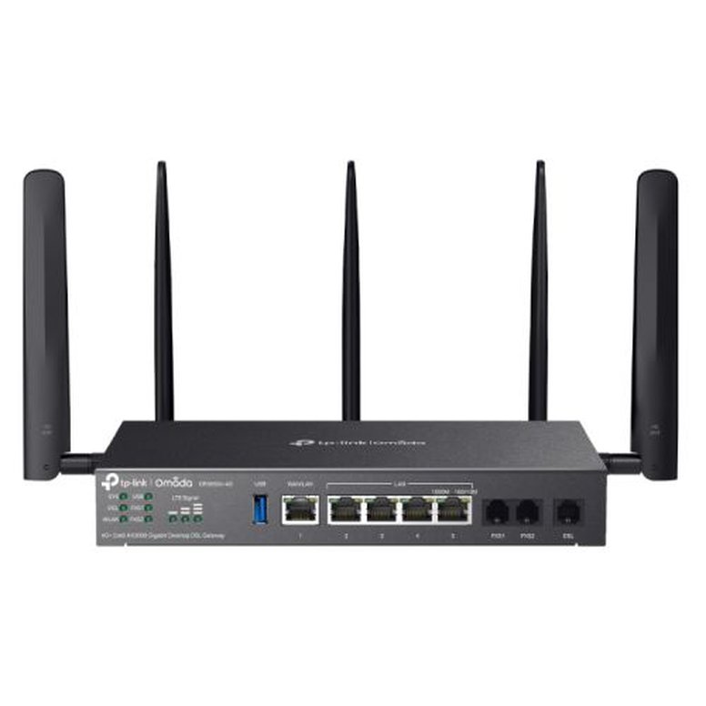 TP-LINK (DR3650v-4G) Omada 4G+ Cat6 AX3000 Wi-Fi 6 Gigabit Desktop DSL Gateway, 4G+ Cat6 up to 300Mbps, VDSL2 35b, USB, VoIP Support, Centralized Management, Mesh Tech