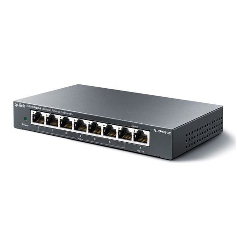 TP-LINK (RP108GE) 8-Port Gigabit Managed Reverse PoE Switch, 7 PoE Input & 1 PoE Output, DC Output, Metal Casing