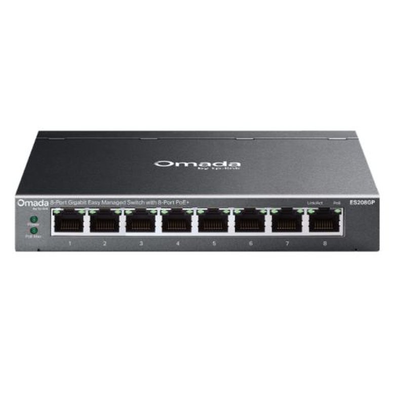 TP-LINK (ES208GP) Omada 8-Port Gigabit Easy Managed Switch with 8-Port PoE+, Fanless, Metal Casing